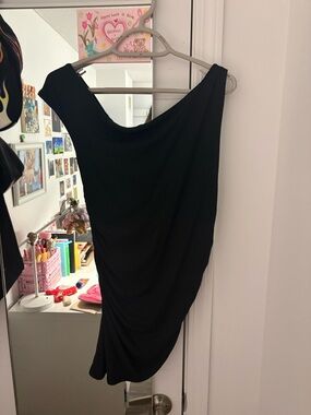 Draped One-Shoulder Black Women's Top